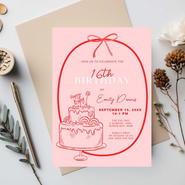 Whimsical Retro Border 16th Birthday Party Invitation (Creator Uploaded)