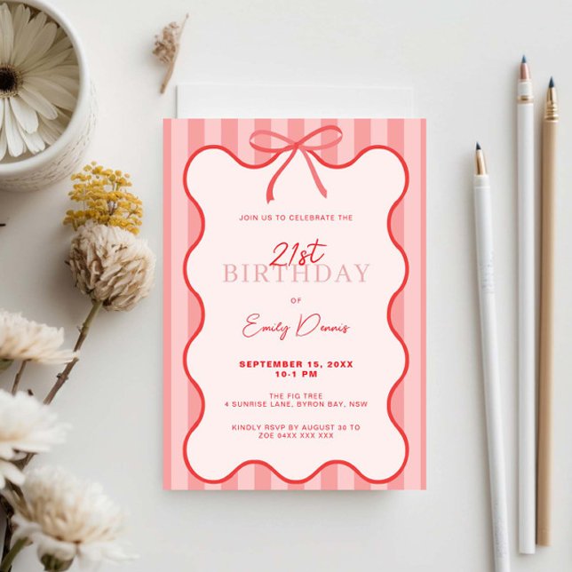 Whimsical Retro Border 21st Birthday Party Invitation (Creator Uploaded)