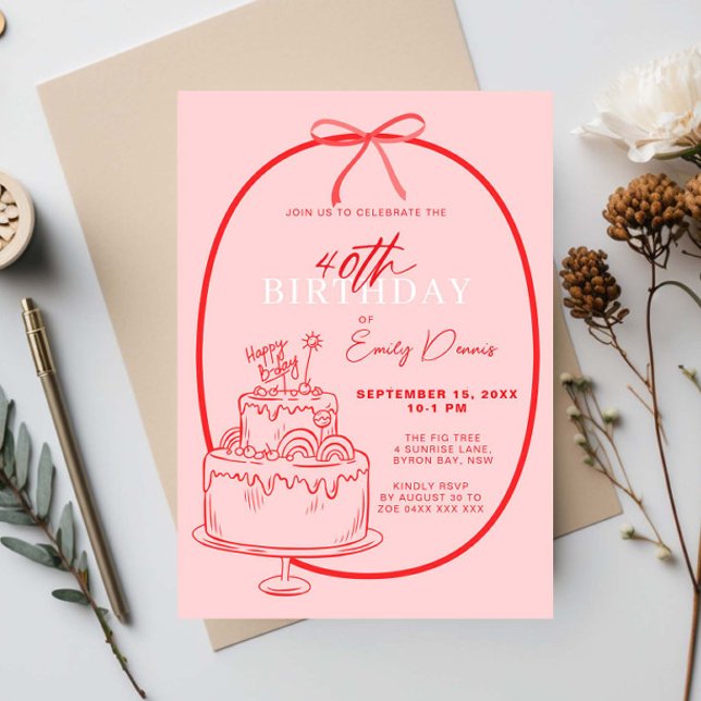 Whimsical Retro Border 40th Birthday Party Invitation (Creator Uploaded)