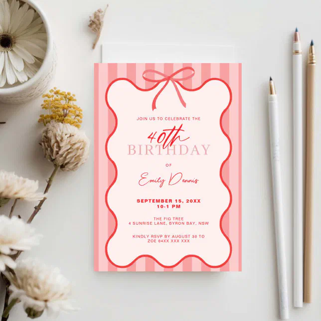 Whimsical Retro Border 40th Birthday Party Invitation | Zazzle