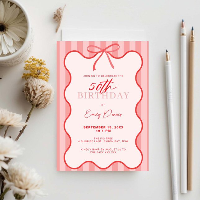 Whimsical Retro Border 50th Birthday Party Invitation (Creator Uploaded)