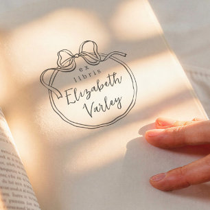 Whimsical Retro Bow Modern Script Ex Libris Book Self-inking Stamp