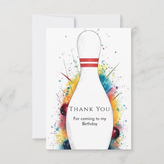 Whimsical Retro Bowling Birthday Thank You Card (Front)