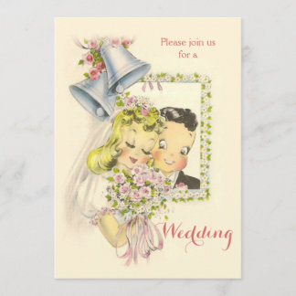Whimsical Retro Bride and Groom Wedding Invitation