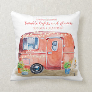 Whimsical Retro Camper Caravan Friends Quote Cushion