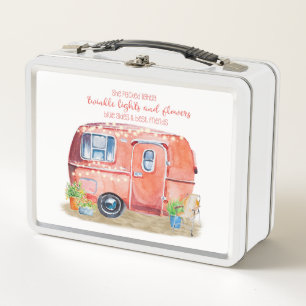 Whimsical Retro Camper Caravan Friends Quote Metal Lunch Box