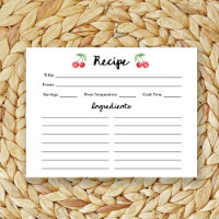 Whimsical Retro Cherries Bridal Shower Recipe Card