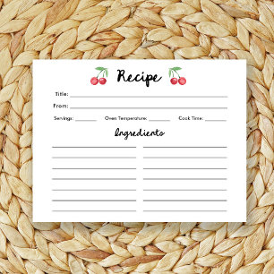 Whimsical Retro Cherries Bridal Shower Recipe Card