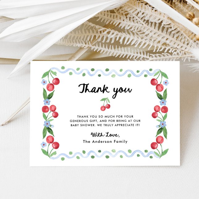 Whimsical Retro Cherry Frame | Baby Shower Thank You Card (Creator Uploaded)