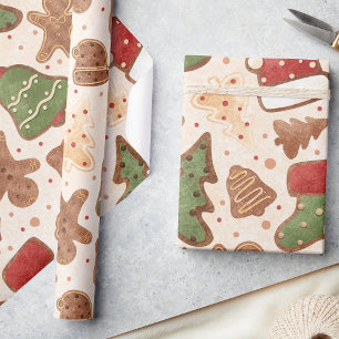 Whimsical Retro Christmas Gingerbread, Watercolor  Wrapping Paper