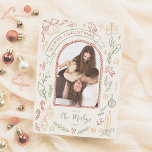 Whimsical Retro Christmas Illustrations Arch Photo Holiday Card<br><div class="desc">Capture the holiday magic with this charming retro Christmas photo card! Featuring an arch-shaped photo framed by a hand-drawn border, it adds a playful vintage touch to your family picture. A ribbon scroll with “Merry Christmas” sits at the top, surrounded by whimsical illustrations of classic Christmas elements like bells, a...</div>