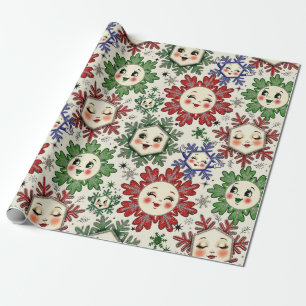 Whimsical Retro Christmas Snowflakes Wrapping Paper