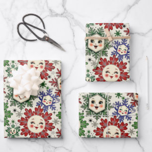 Whimsical Retro Christmas Snowflakes Wrapping Paper Sheet