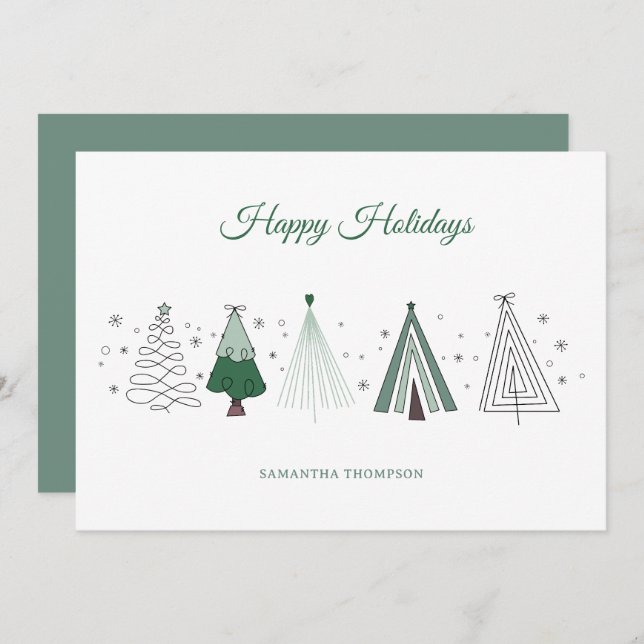 Whimsical Retro Christmas Trees Christmas Holiday Card (Front/Back)