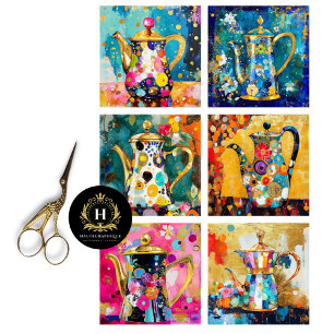 Whimsical Retro Coffee Pot Decoupage  Tissue Paper