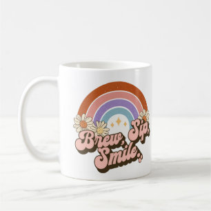 Whimsical Retro Design Featuring Brew Sip Smile  Coffee Mug