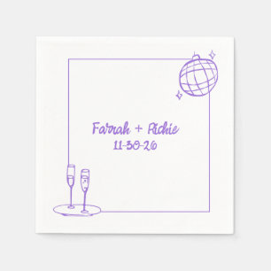 Whimsical Retro Disco Personalised Purple Wedding  Napkin