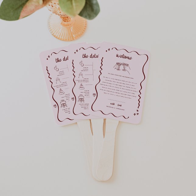 Whimsical Retro Doodle Art | Wedding Welcome Hand Fan (Creator Uploaded)