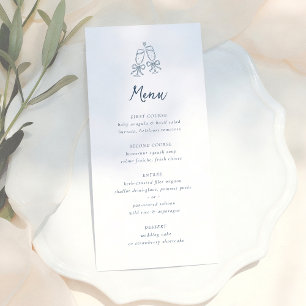 Whimsical Retro Doodle Blue Stripes Wedding Menu