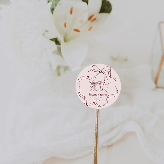Whimsical Retro Doodle | Wedding   Classic Round Sticker (Creator Uploaded)