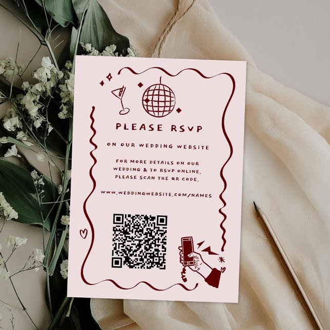 Whimsical Retro Doodle | Wedding Website QR Code Enclosure Card (Creator Uploaded)