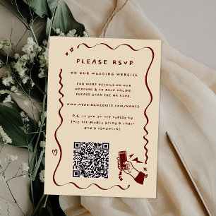Whimsical Retro Doodle   Wedding Website QR Code RSVP Card