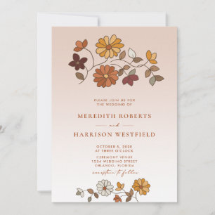 Whimsical Retro Floral QR Code Wedding Invitation