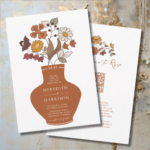 Whimsical Retro Floral QR Code Wedding Invitation