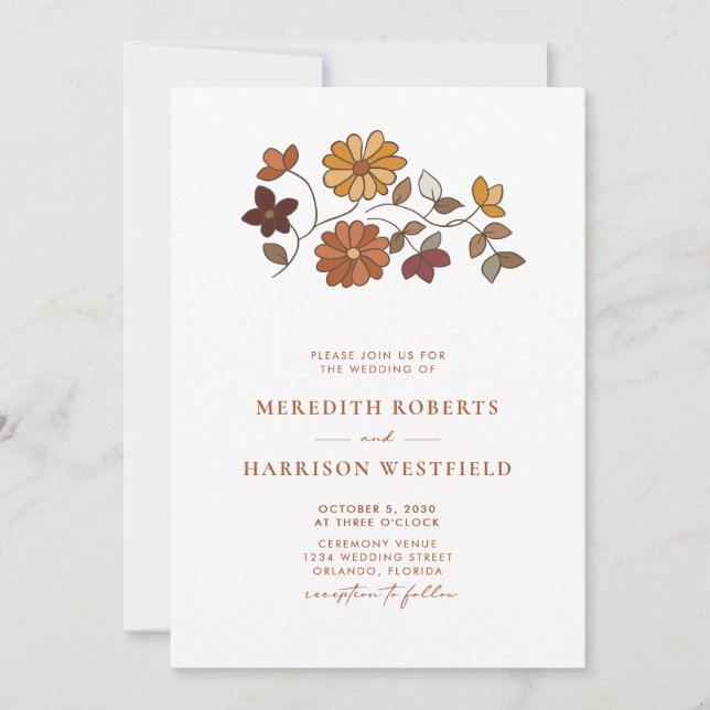Whimsical Retro Floral QR Code Wedding Invitation (Front)