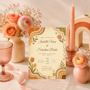 Whimsical Retro Floral Wedding Invitation