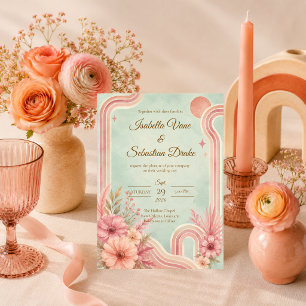 Whimsical Retro Floral Wedding Invitation