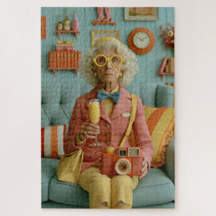 Whimsical Retro Grandma with Camera Jigsaw Puzzle