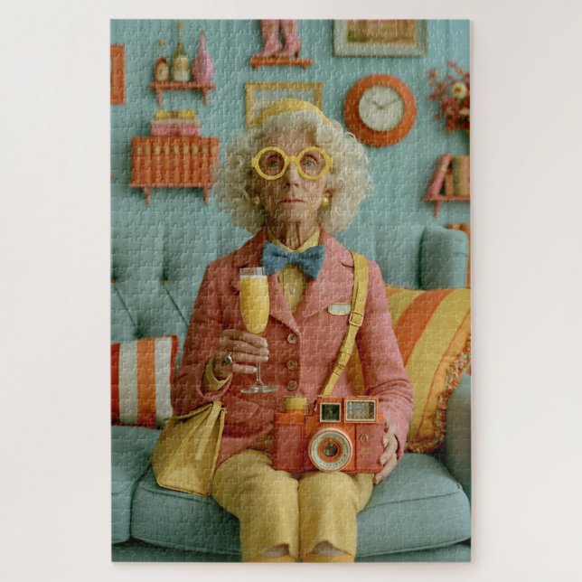 Whimsical Retro Grandma with Camera Jigsaw Puzzle (Vertical)