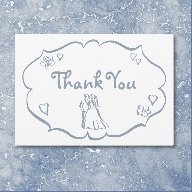 Whimsical Retro Hand Drawn Dusty Blue Wedding Thank You Card (Whimsical Retro Hand Drawn Dusty Blue Wedding Thank You Card)