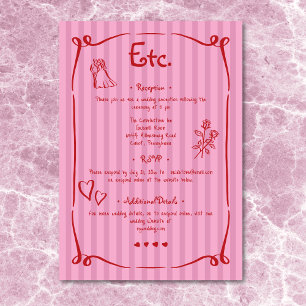 Whimsical Retro Hand Drawn Pink Red Stripe Wedding Enclosure Card