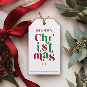 Whimsical Retro Merry Christmas Typography Gift Tags