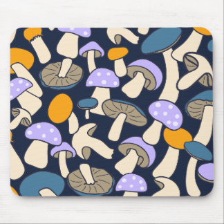 Whimsical Retro Mushroom Botanical Midnight Forest Mouse Mat