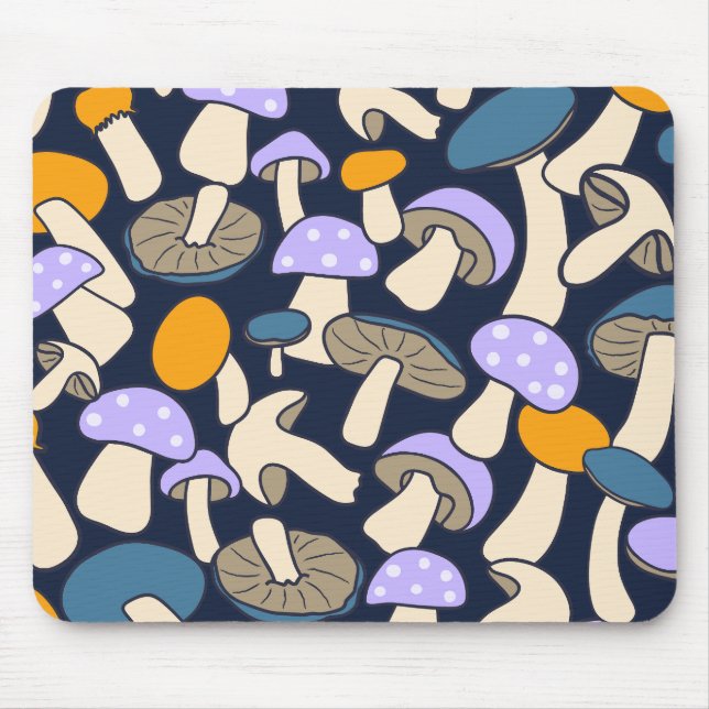 Whimsical Retro Mushroom Botanical Midnight Forest Mouse Mat (Front)