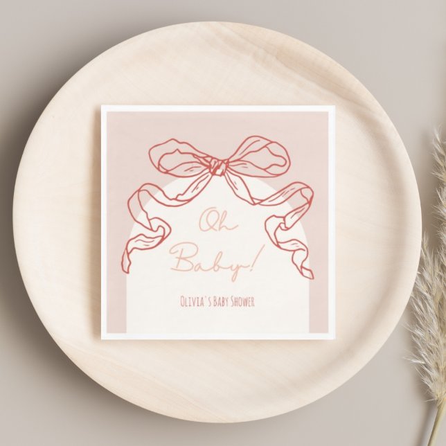 Whimsical Retro Orange Hand Drawn Bow Baby Shower Napkin (Creator Uploaded)