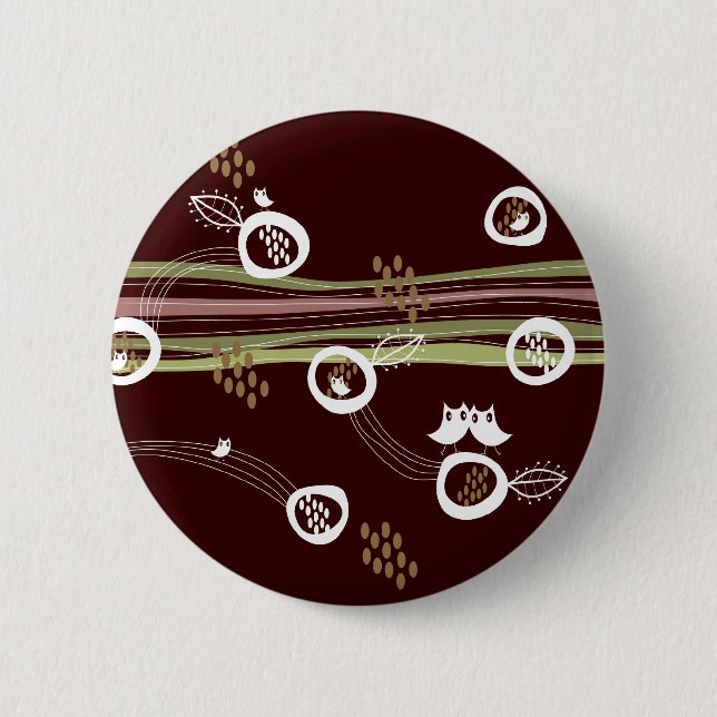 Whimsical Retro Owls Family Cute Favour Button (Front)