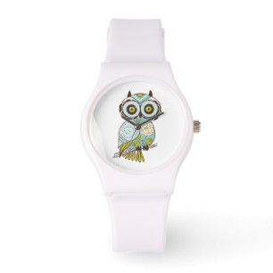 Whimsical Retro Pattern Teal Owl Watch