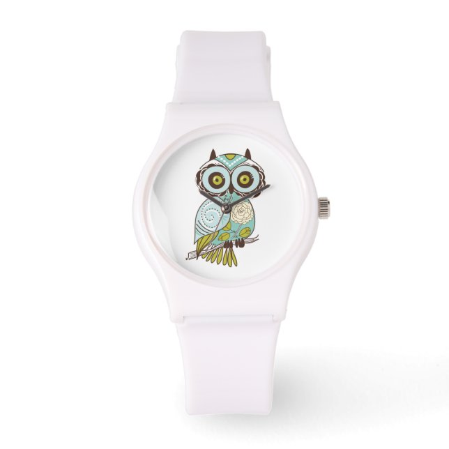 Whimsical Retro Pattern  Teal Owl Watch (Front)