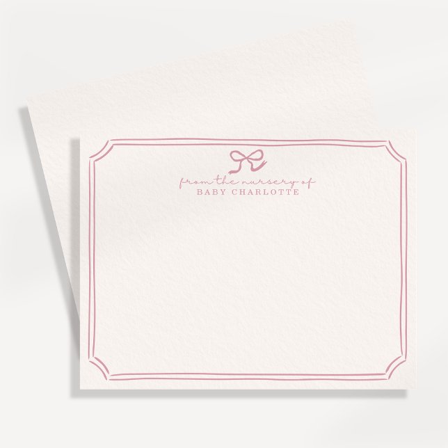 Whimsical retro Pink Bow Nursery Note Card (Creator Uploaded)