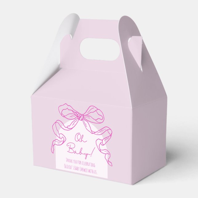 Whimsical Retro Pink Hand Drawn Bow Baby Shower Favour Box (Front Side)