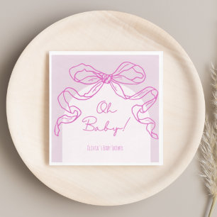 Whimsical Retro Pink Hand Drawn Bow Baby Shower Napkin