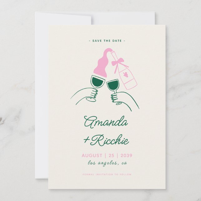 Whimsical Retro Playful Hand Drawn Cheers Wedding Save The Date (Front)