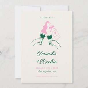 Whimsical Retro Playful Hand Drawn Cheers Wedding Save The Date