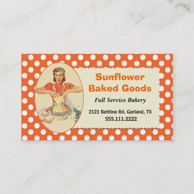 Whimsical Retro Polka Dot Bakery Business Card (Front)