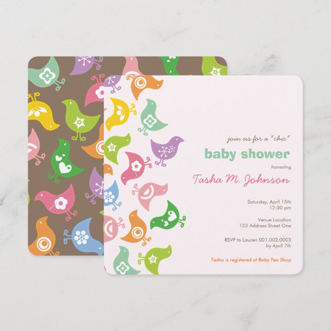 Whimsical Retro Rainbow Chicks Cute Baby Shower Invitation (Front/Back)
