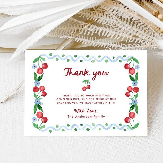 Whimsical Retro Red Cherry Frame | Baby Shower Thank You Card (Creator Uploaded)